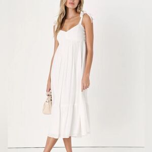 Lulus Romantic in Rome Tie-Strap Empire‎ Waist Dress White M NWT IN PACKAGING